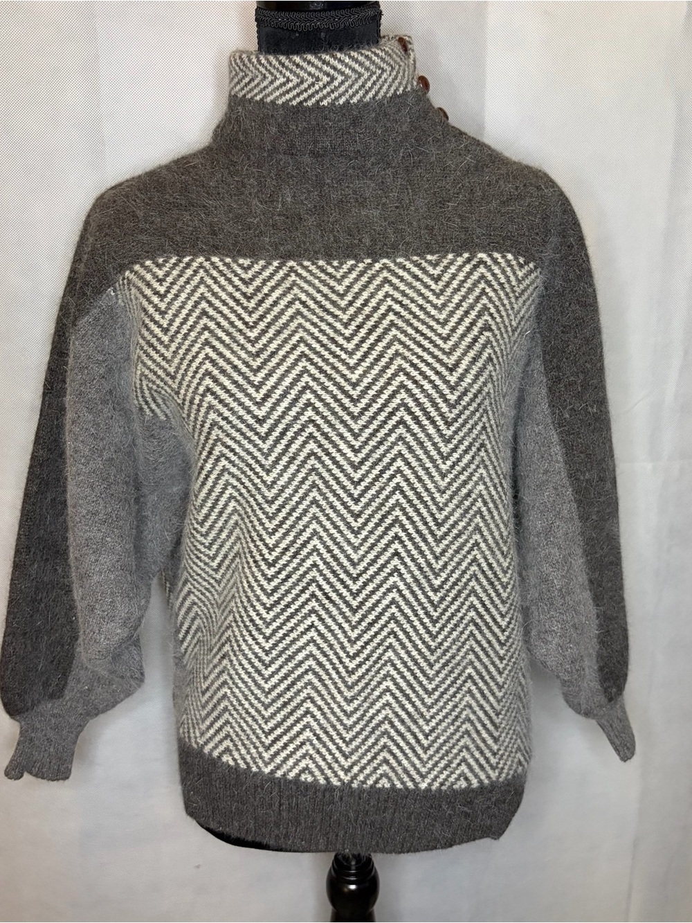 Vintage Pierre Cardin Gray Chevron Turtleneck | Lambswool and Angora Blend